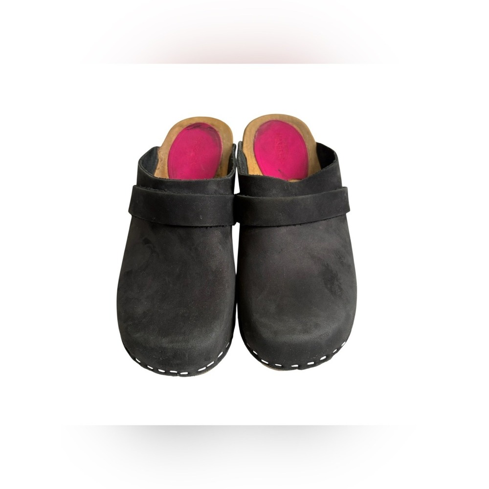 Vollsjo - Women's Nubuck Leather Wooden Clogs - Size 36nor 6.5 - Black